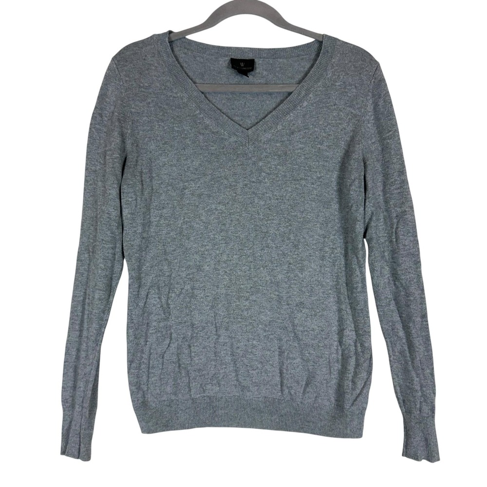 Worthington Sweater Womens Medium Gray V Neck Long Sleeve Pullover Knit